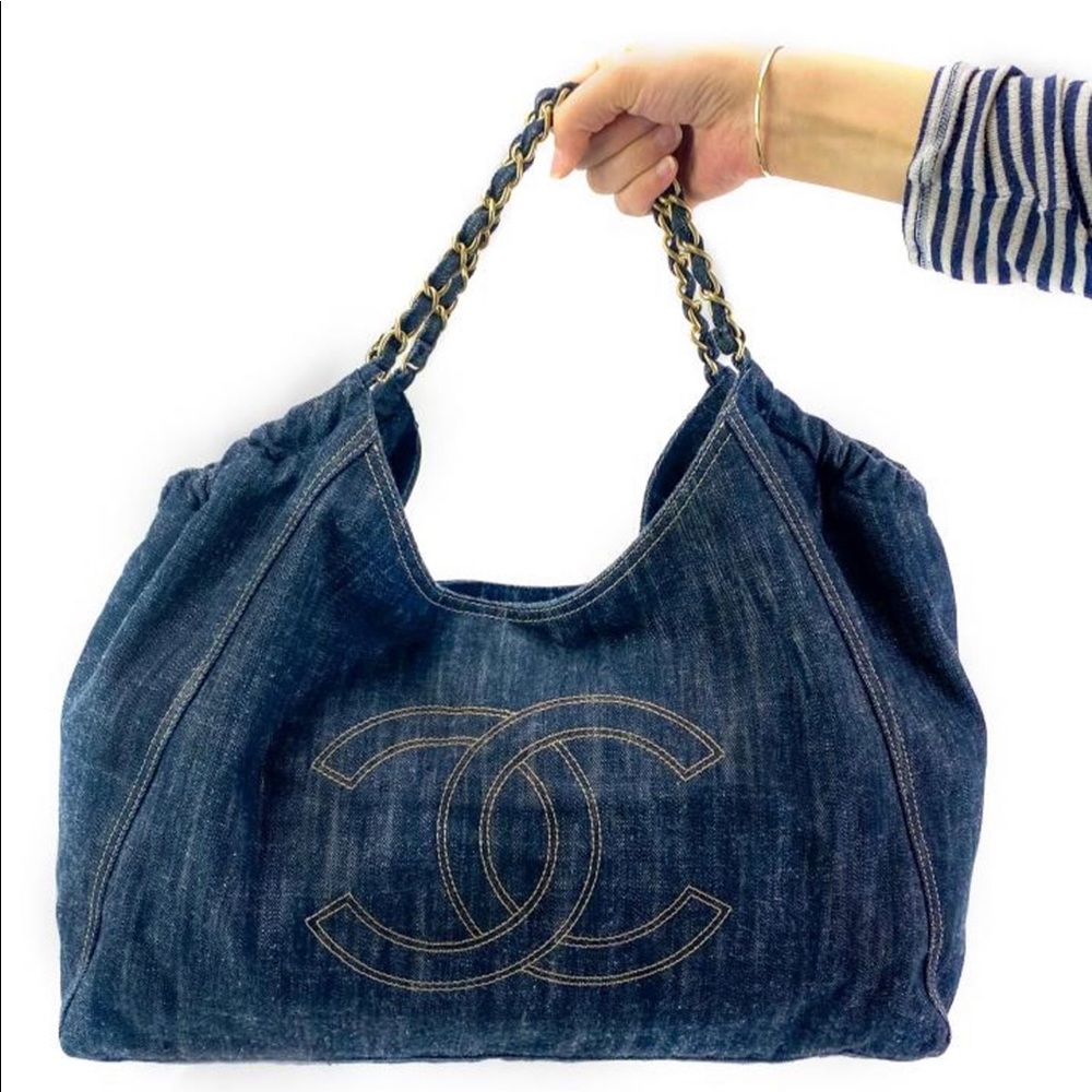 Authentic Oversized Chanel denim XL Coco Cabas
